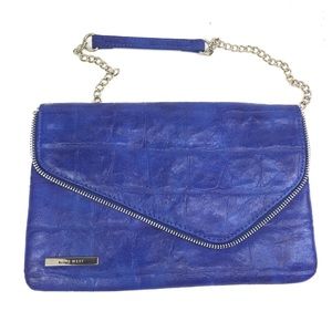 Nine West Blue Textured Zipper Clutch Mini Purse